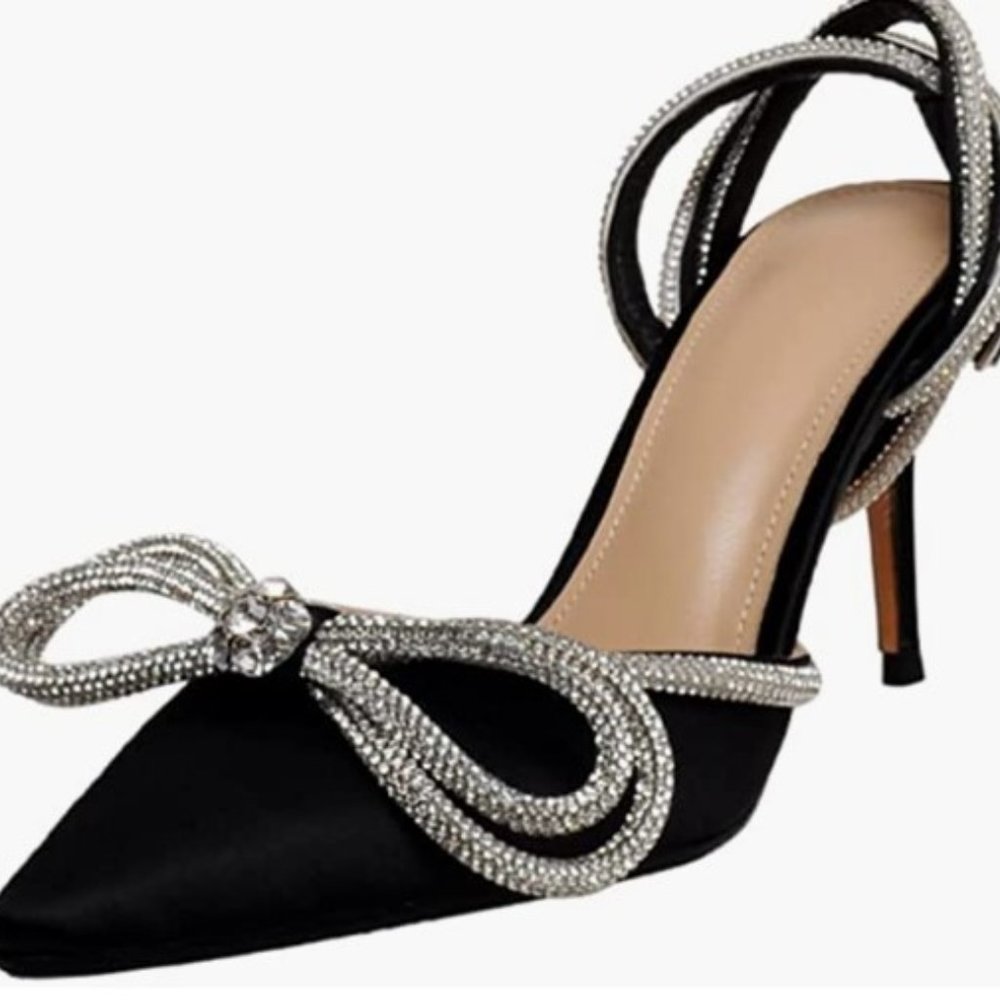 Beautiful Rhinestone Bow Slingback Kitten Heels